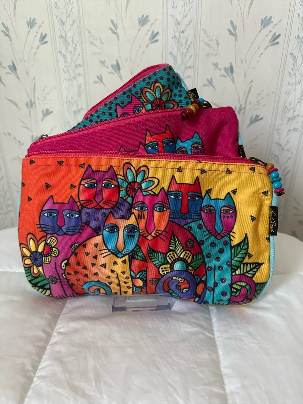 Laurel Burch Set of 3 Cat Print Zip Pouches